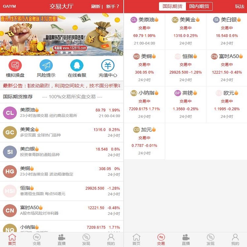 2020更新富盈国际微盘点位盘yii高端系列+国内国外期货盘+带直播页面+完整数据