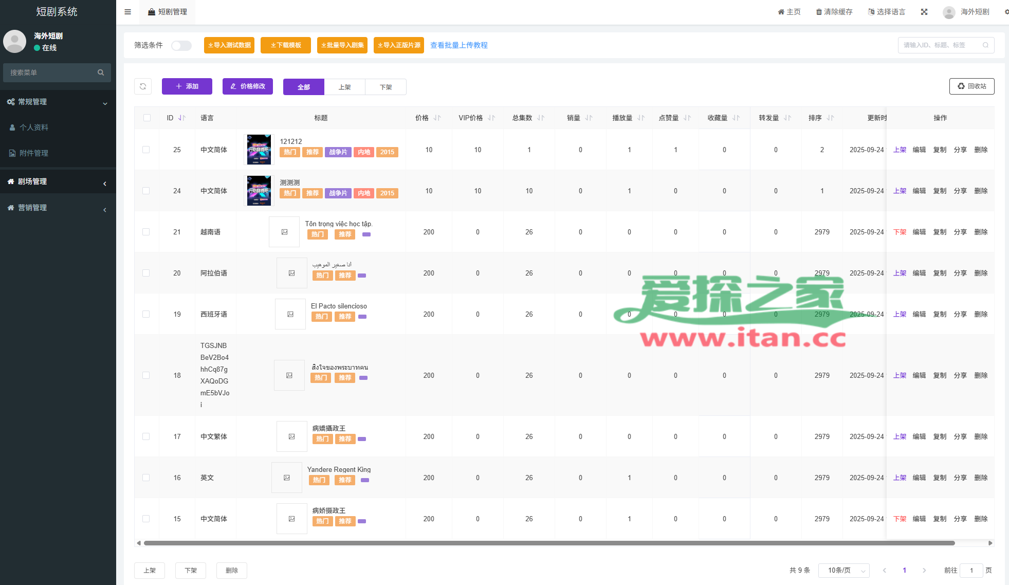 海外短剧系统/多语言短剧/收费短剧剧集/saas版源码